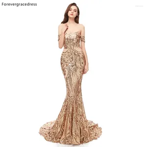 Party Dresses Forevergracedress Gold Prom 2024 Off Shoulder Backless Holidays Graduation Wear Gowns Plus Size Custom Made