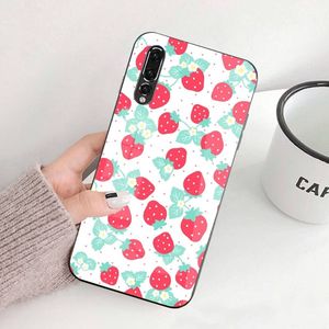 Cute Strawberry Flowers Phone Case For Huawei P50 P40 P30 P20 Pro Mate 40 30 20 Pro Nova 9 8 7 PC Glass Phone Cover