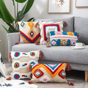 Travesseiro Bohemain travesseiro de arremesso de tufado com borla 30x50/45x45cm de algodão cobertura de padrão para sofá decoração