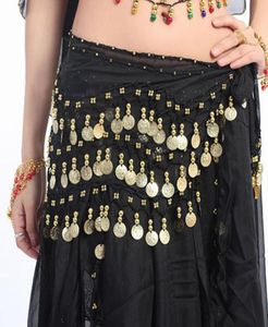 1pc kvinnor sexig söt magdans höft kjol chiffong wrap scarf bälte med guldmynt i 3 rader 13 färger dansar accessoarer8883405
