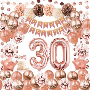 Parti Dekorasyonu 30. 40th 50. Doğum Günü Dekorasyonları Kadın Balon Gül Altın Kağıt Pom Poms Confetti Star