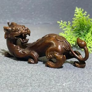 Seltene chinesische Boxholz handgefertigte Drachenstatue geformte Stifthalter Zhenchi Tea Haustier Netsuke Sammelnsgeschenk 240411