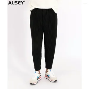 Erkek pantolon Alsey Miyake Piled 2024 Sonbahar ve Kış Yüz Düz Renk Gevşek Haren Dokuz Dakikalık Giyim