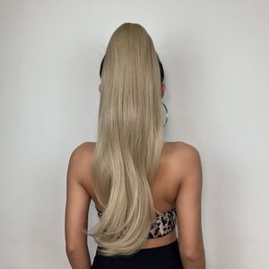 Long Sandy Blonde Staright Hair Extensions Clip i Claw Hairpiece Syntetisk hästsvans peruk för svarta kvinnor Högtemperatur peruker