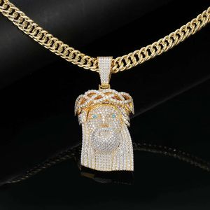 Ice Box stor silver/ 10k fast guld herr diamant Jesus Kristus huvudhänge ised ut hiphop Jesus hänge