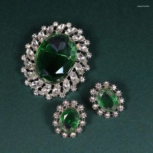 Brosches Green Glass Rhinestone Luxury Party Jewelry for Women's Accessories