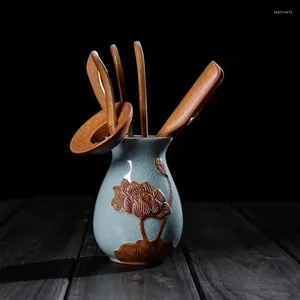 Teware setleri Çin klasik çay aksesuarları celadon kepçesi iğne kazıcı kungfu çaydan el yapımı doğal bambu altı beyefendi