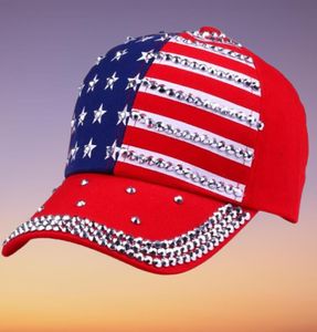 Fashion Casual Casquette Women Baseball Cap Girls Sparkle Rhinestone USA IC Flag American Lady Cap Hats8679542