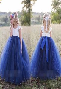 Cute Princess White Navy Blue Flower Girls Dresses 2019 Bateau Neck Cape Sleeve Puffy Ball Gown Girls Pageant Gown First Communion6262208