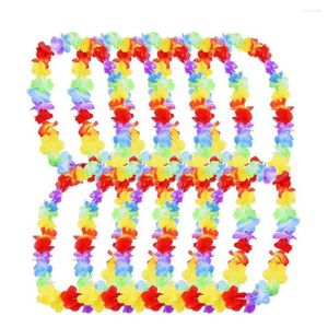 Dekorativa blommor 12st Colorful Hawaiian Leis Necklace Flower Garland Tropical Luau Party Favors Beach Hula Costume Accessory (Two-Tone