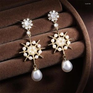 Dangle Earrings Uilz Retro Long Water Drop Pearl For Women Zircon Elegant Luxury Star Flower Earring Wedding Jewelry Gifts