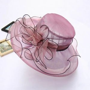 Stylish Temperament Beach Hat Floral Design Sun Protection Adjustable Organza Portable Party Breathable Fashion Accessories 240403