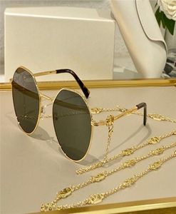 Modetrenddesignerinnen Frauen Sonnenbrille 2043 Sommer Vintage Metall Runde Formkettenbrillen Charming Wild Style UV -Schutz COM5523684