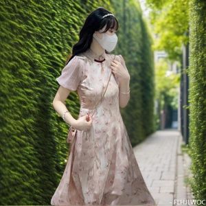Повседневные платья китайский стиль китайский воротник французский дизайн 2024 Женщина лето с коротким рукавом ретро винтажный лук-лук