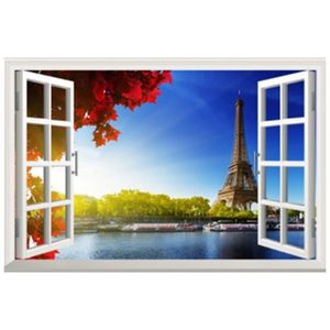 Parigi Tower Night View False 3D Finestra in vinile Adesivi da parete Murale per decorazioni per la casa Wallpaper poster paesaggistica Città 60*40 cm