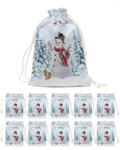 Juldekorationer Vinter snöflinga Snöman Blue Gift Holders Drawstring Candy Bag Holiday Ornament Present Xmas Wrap