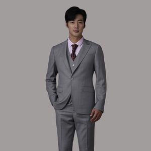 (Customized Size) Premium Sharkskin Light Gray Suit: Stylish and Sophisticated Men's Formal Wear with Wool and Half-Linen Lining