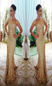 Glittering Sequins Gold Mermaid Prom Dresses Vestidos de Festa Custom made back Zipper Sexy Bling Party Evening Gowns 20164220727