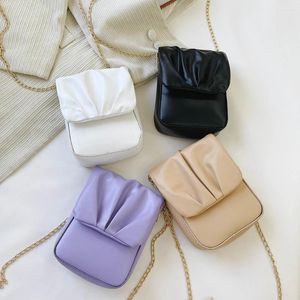 Bolsas de ombro Moda Mulheres Pleated Crossbody PU Couro Messenger Messenger Bolsa Casual Ladies Mini -Cadeia Flap Satchel Bolsa