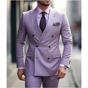 Men's Suits Purple Double Breasted Peaked Lapel Formal Outfits 2 Pieces Wedding Prom Groom Dress Jacket Pants Set Custom Made