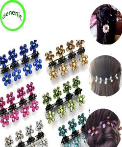 Hårklipp 30F 12 PCET Baby Kid Child Crystal Flower Mini Barrettes Claw Clamp Pin Accessories2450447