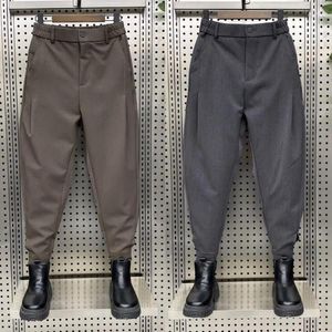 Men's Pants Slim Casual Trousers Wide Leg Elastic Suit Feet Korean Solid Business A62