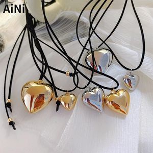 Chains Fashion Jewelry Cool Design Style Black Cord Heart Pendant Necklace For Women Girl Gift Sweet Temperament