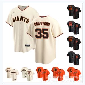 Baseballtröjor Giants Crawford#35 Yastrzemski#5 Cream Black Orange Embroidery Game Jersey