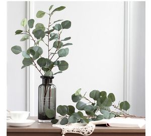 Konstgjord plast Eukalyptus trädgrenblad för bröllopsdekoration Blomma arrangemang trädgård jul faux silke grön växt 3 c9079557