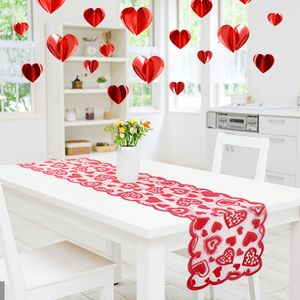 1pc Red Love Heart Lace Table Runner Placemats Valentine's Day Anniversary Wedding Table Decor Tablecloth Covers Party Supplies