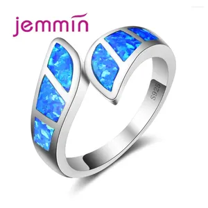 Clusterringe Mode Blue Opal Ring 925 Sterling Silber Hochzeit Engagement für Männer und Frauen Bague Femme