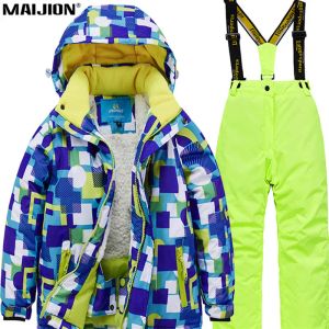 Trousers Windproof Skiing Snowboard Suit Children Waterproof Hooded Fleece Ski Clothing Jackets Pants Outdoor Kid Skiing Jackets Winter