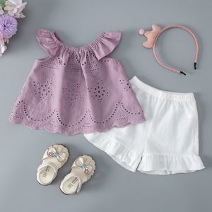 Småbarnflickor Ruched Solid Tops Shorts Set Casual Clothes Outfits 2y Söta skolkläder Baby Girl Outfits 69 månader