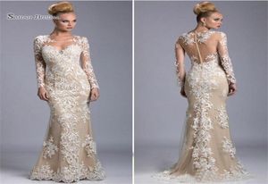 Abiti da sera sirena modesti a maniche lunghe Appliques in pizzo abiti da festa formali, lunghezza del pavimento abito da sposa 6949733