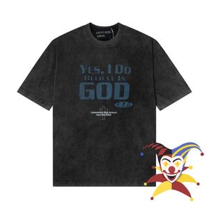 Мужские футболки да, я верю, что футболка для бога, мужчина, женщины, тяжелая ткань, вымытая футболка Toe Tee J240409