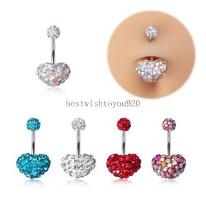 Rhinestone Heart Belly Button Ring Navel Piercing Belly Stud rostfritt stål Barbell Ombligo Bar för kvinnor Sexiga kroppsmycken