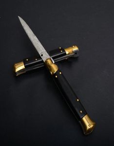 9 Inch Italian Godfather Mafia Stiletto Automatic Pocket Folding Knife Damascus Blade Horn Handle Outdoor Tactical Camping Jungle 1858924