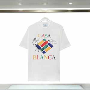 Camiseta impressa de letra de gaze dupla Casablanca para homens de moda de homens e mulheres mangas curtas