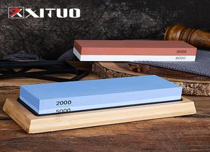 Xituo Knife Sharpener Stone 2サイドホエットストーンキットダマスカスのクイックシャープニングとノンスリップバンブーベースの高品質ナイフ4868658