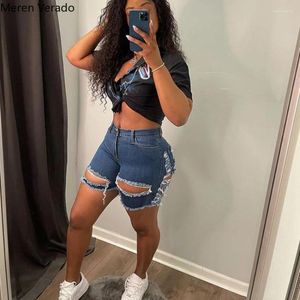 Kvinnors jeans meren verado kvinnor rippade blixtlås denim shorts mode streetwear klippt ut mager kort