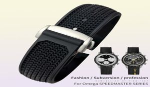 Titta på band 20mm 21mm 22mm 18mm 19mm högkvalitativ gummisilikon Watchband Fit för Omega Speedmaster Watch Strap Steel Distribution1583767