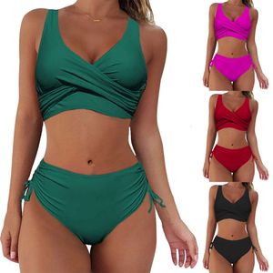 Costumi da bagno diviso bikini solido cinturino in croce alta sexy