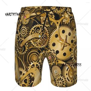 Men's Shorts Swimwear Mens Swim Beach Trunks Golden Gears Pattern Swimsuit Surf Board Bathing Suit