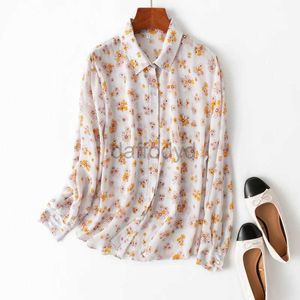 Women's Blouses Shirts Silk Floral Blouses Ladies Tops Office Work 100% REAL SILK Womens Shirts Long Sleeve M-XL 240411