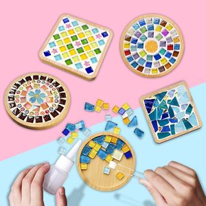 Funny Bamboo Coasters Handmade DIY Mosaic Materials Bag for Kindergarten Kids Educational Toys Christmas Gifts Crafts Cup Mat