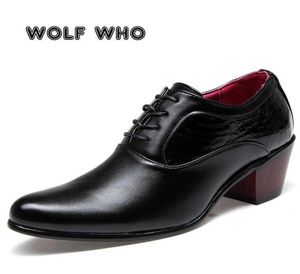 Wolf Who luxuriöse Männer kleiden Hochzeitsschuhe glänzende Leder 6cm High Heels Fashion Sponed Toe erhöht Oxford Shoes Party Prom x196 24292352