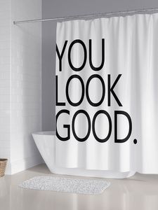 Letra simples cortina de chuveiro branco preto design cortina de banheiro nórdica decoração de casa acessórios de banheiro tela de banho com ganchos