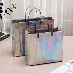 Storage Bags Fashion Laser Tote Bag For Women Thicken PVC Waterproof Handbag Portable Clothing MakeUp Shopping Gift