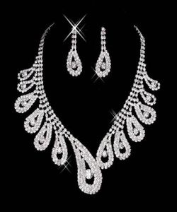 New Cheap Bling Crystal Bridal Jewelry Set silver plated necklace diamond earrings Wedding jewelry sets for bride women Bridal Acc8216911