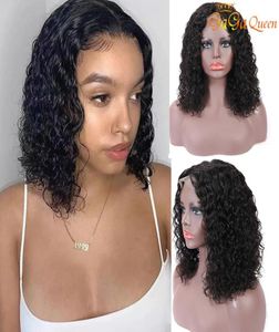 4x4 İnsan Saç Kapanış Perukları Yeni Varış Kıvırcık Peruklar Doğa Renk Su Dalgası Saç Bob Dantel Frontal WIG1145473